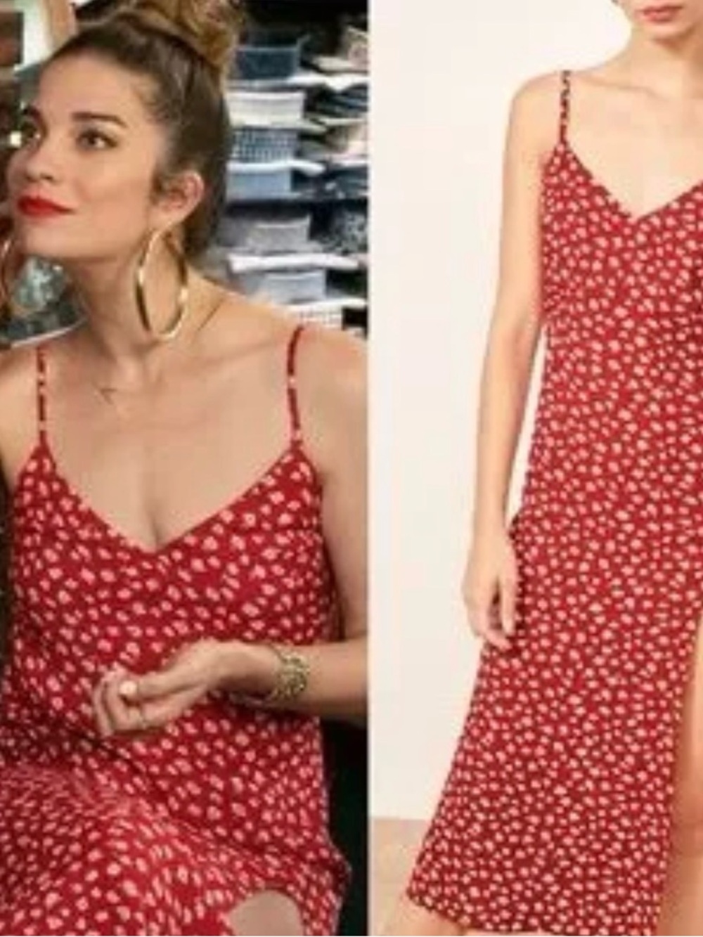 Reformation Red Floral Crimini Slip Dress with Side Slit- Size 2